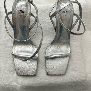 Zara Silver Metallic Heeled Sandals